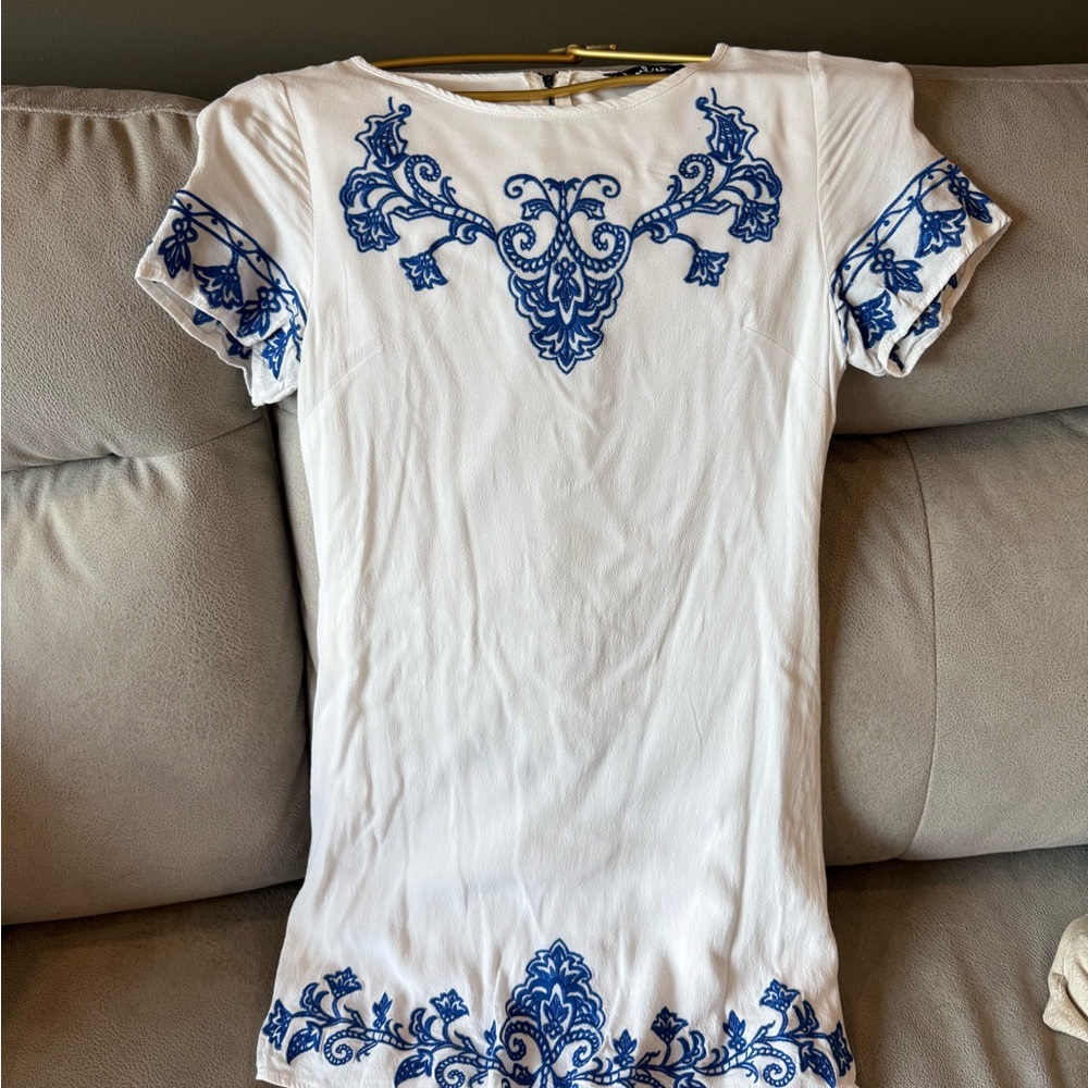 Lulu's White and Blue Embellished Mini Dress